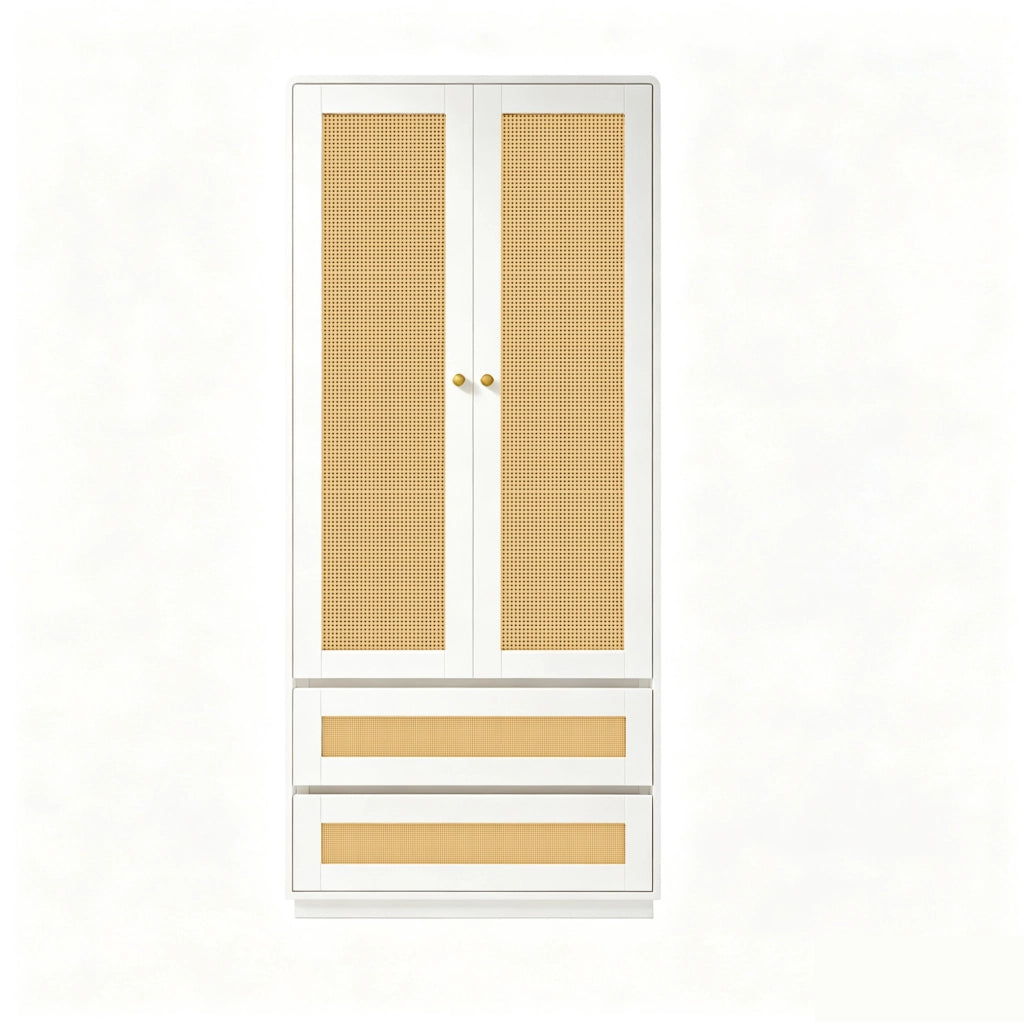 Armadio 70x55x170 cm bianco in legno e MDF, 2 ante e 2 cassetti