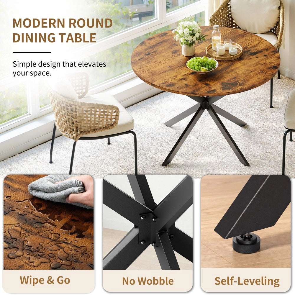 Tavolo da pranzo rotondo industriale con gambe a X in metallo ¨C MINIMAL ¨C ?120 cm marrone-nero