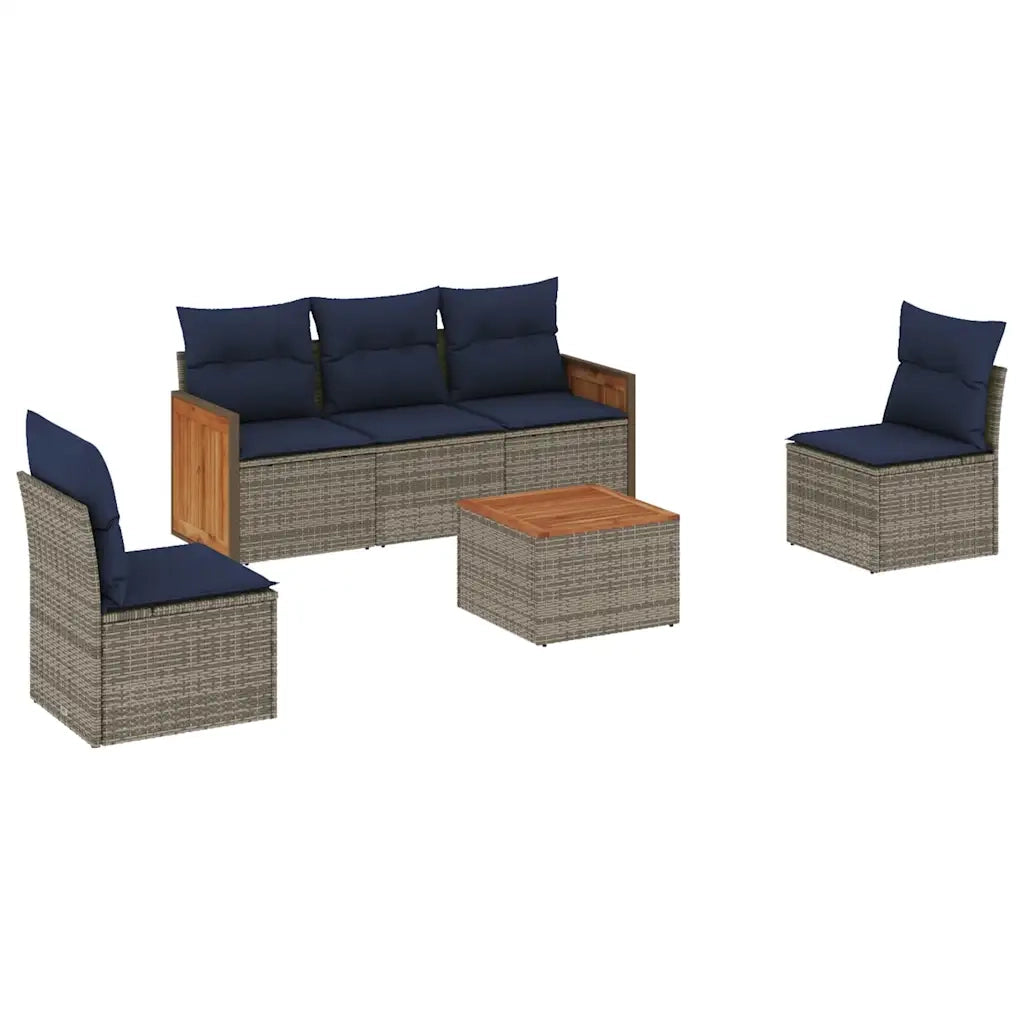 Set Divani da Giardino 6 pz con Cuscini Grigio in Polyrattan 3227538