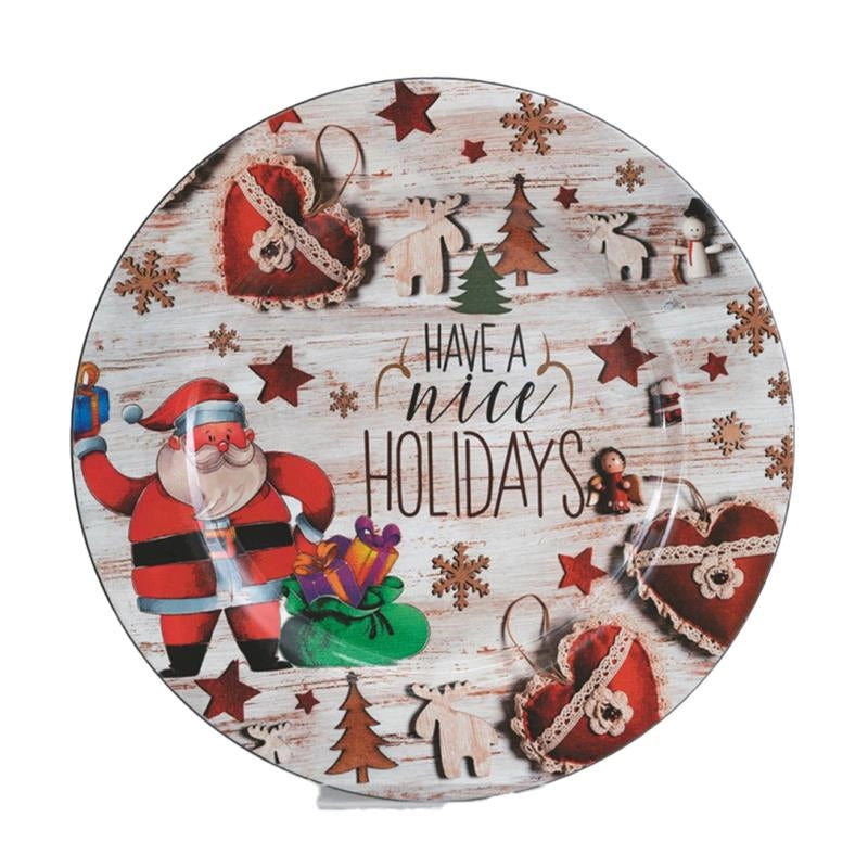 MAURY'S PIATTO DI NATALE TONDO IN PLASTICA CON DECORAZIONI NATALIZIE STILE SHABBY   Ø 33 CM