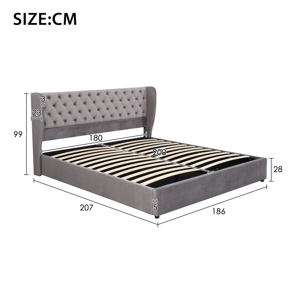 Letti contenitori 180x200 cm con contenitore idraulico; velluto; grigio (Senza materasso)