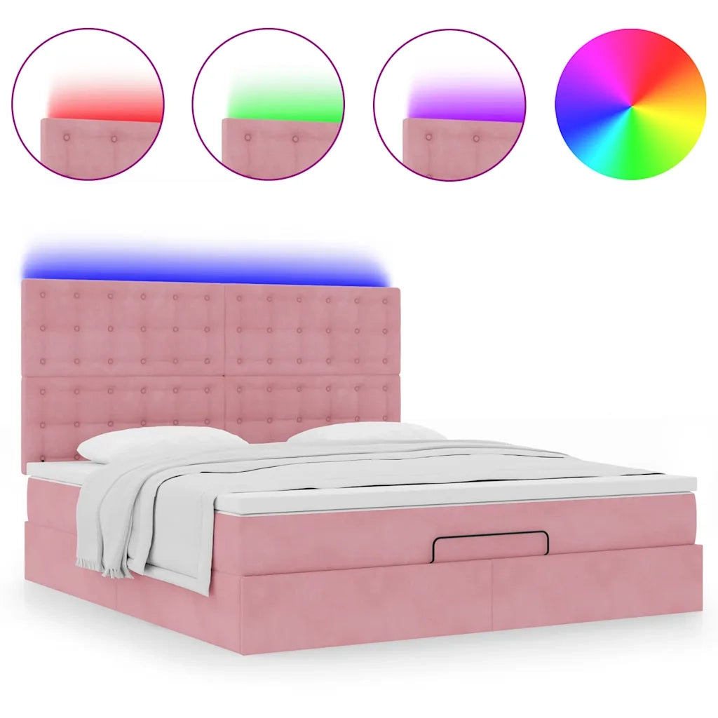 Struttura Letto Pouf con Materassi Rosa 180x200 cm Velluto 3314485