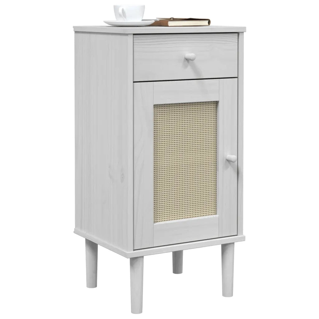 Comodino SENJA Aspetto Rattan Bianco 40x35x80 cm in Legno Pino 358017
