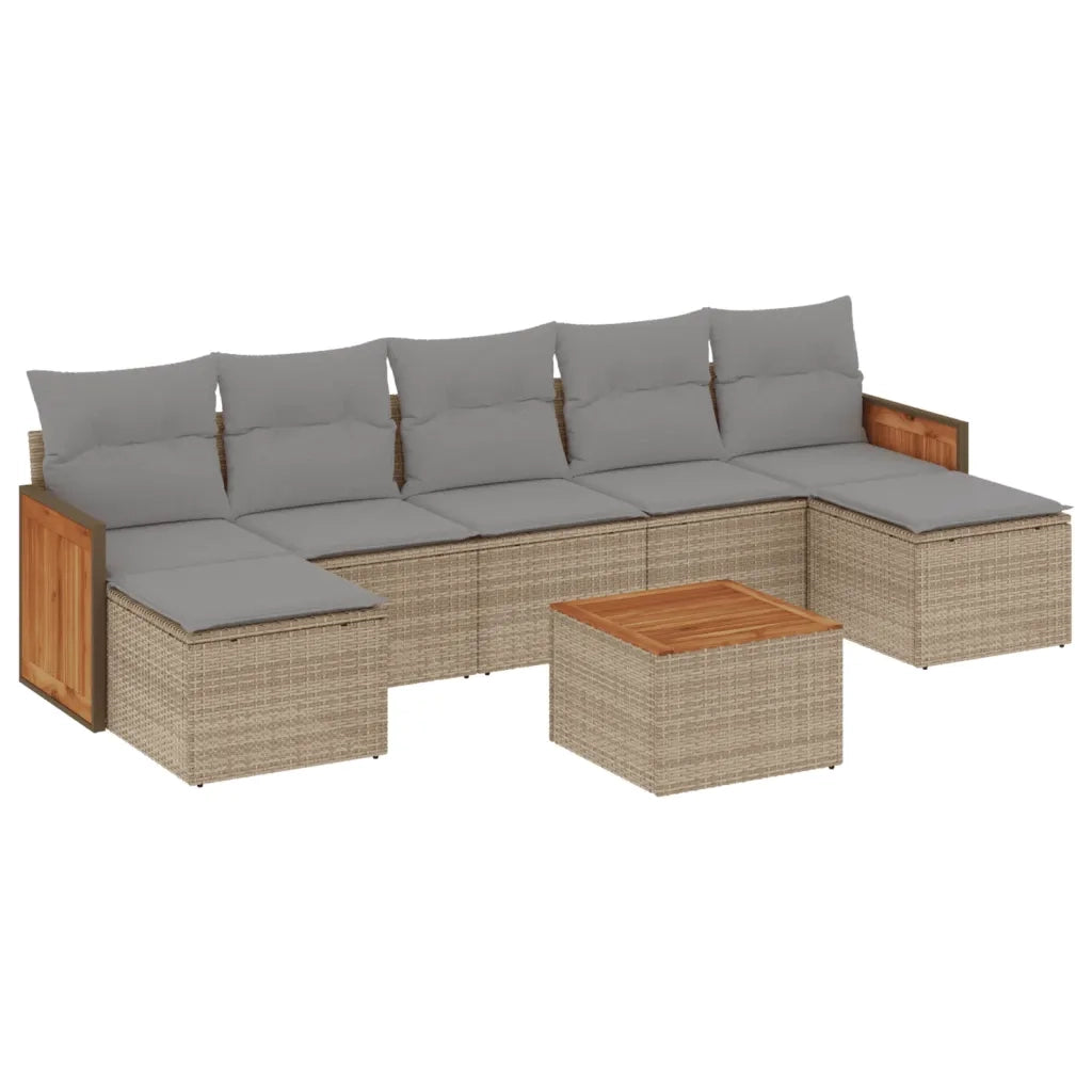 Set Divano da Giardino 8 pz con Cuscini Beige in Polyrattan 3260323