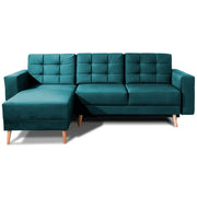 Divano angolare trasformabile HASGARD 3 posti verde scuro 248x162 cm - con baule e piedi in legno