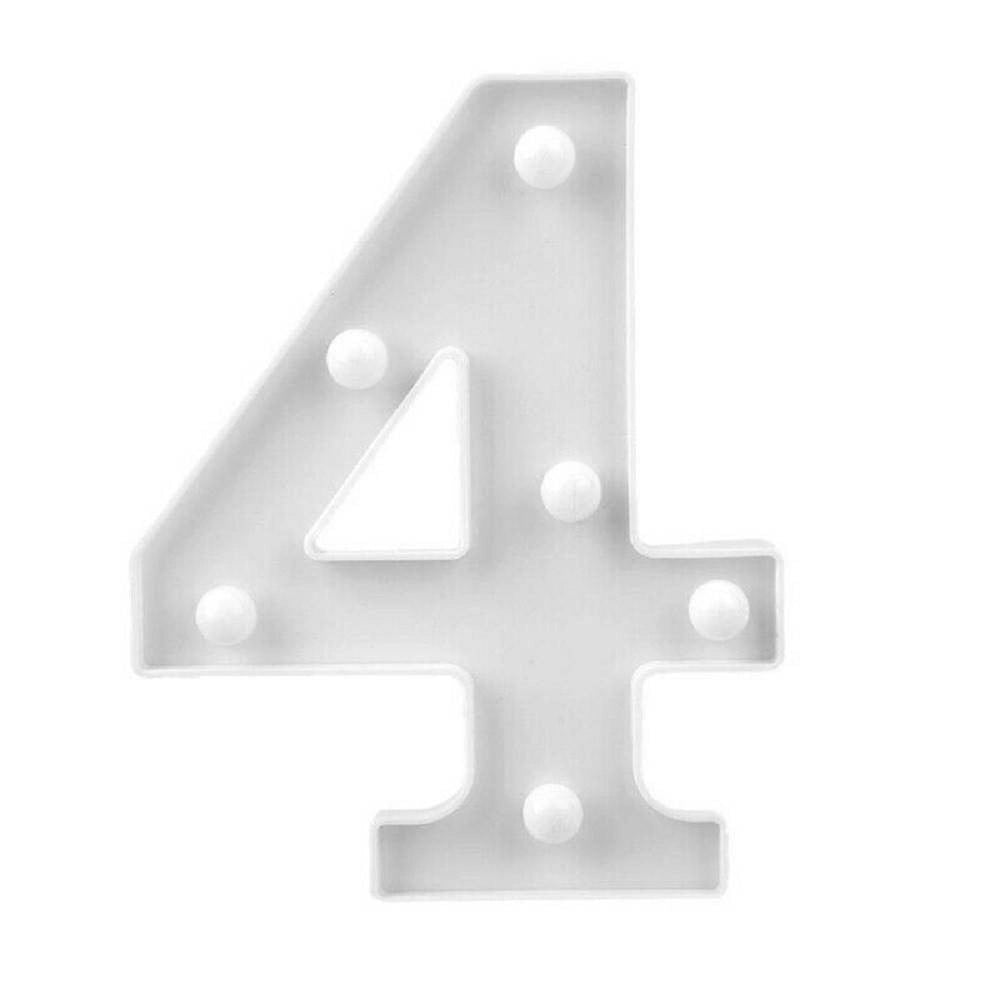 Trade Shop - Numero 4 Luminoso Bianco A Led Decoro Per Eventi Feste Luce Calda 3000k 16x3cm -