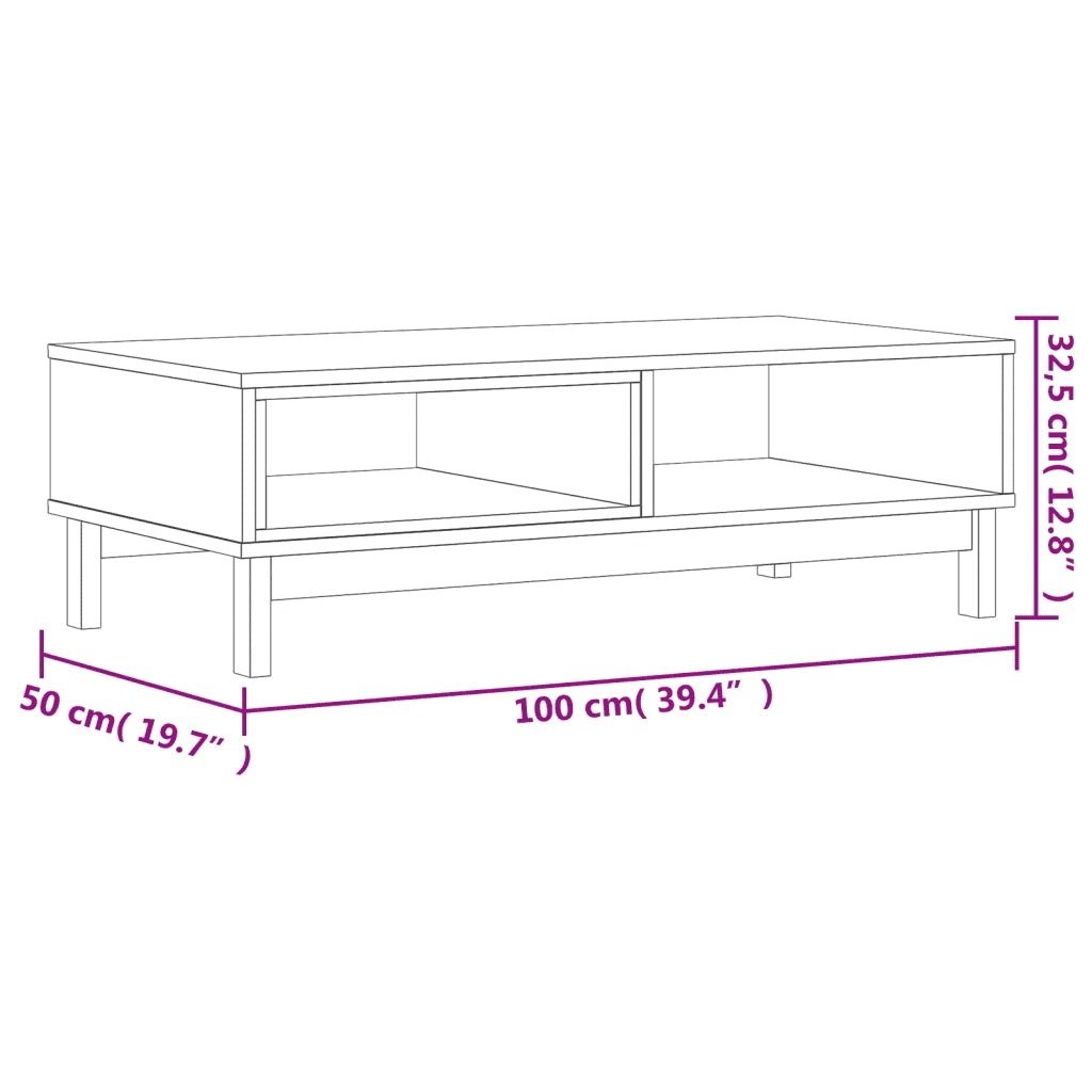 Tavolino da Salotto-Tavolino da soggiorno FLAM 100x50x32,5 cm Legno Massello di Pino