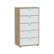 Cassettiera Praha, Settimino multiuso, Comò camera da letto, Mobile con cassetti, 60x40 h109 cm, Bianco e Rovere Nodi