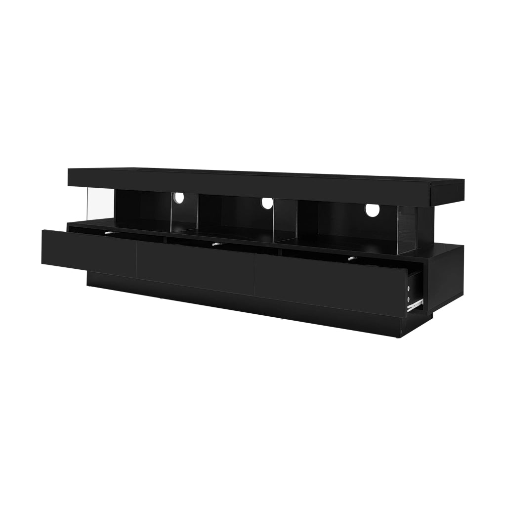 Mobile porta TV con 3 vani in vetro, LED con controllo Bluetooth, per soggiorno, nero lucido, 160 × 38 × 50,5 cm