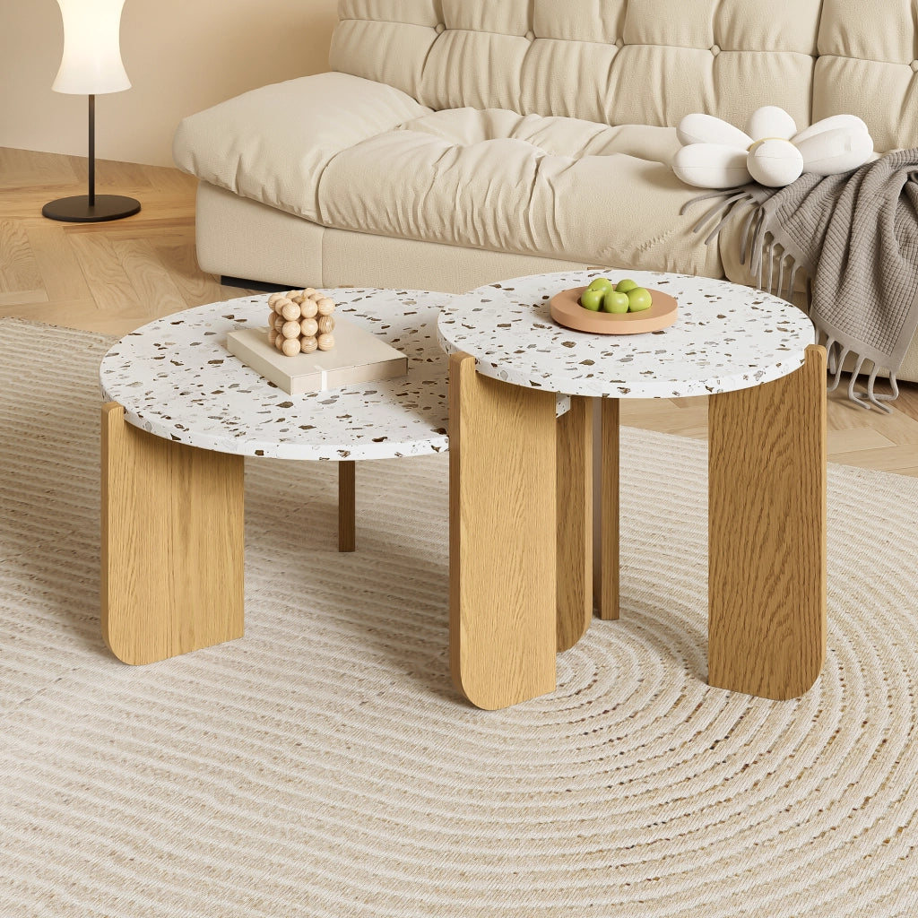 Tavolino da caff¨¨ componibile 2 pezzi in MDF colore naturale, design impilabile