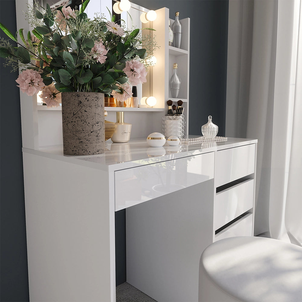 Vicco Tavolo da toeletta Bianco/bianco lucido 89.8 cm 5 parti