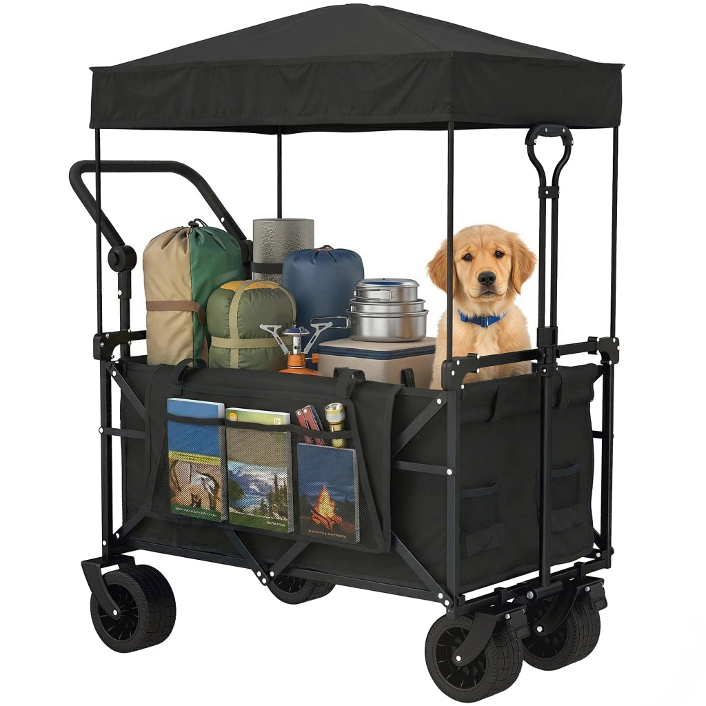 Carrello da Giardino Pieghevole con Ruote Bloccabili ¨C zephmum ¨C Nero 125x59x133 cm