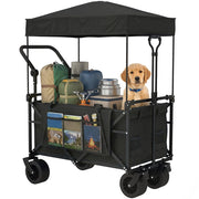 Carrello da Giardino Pieghevole con Ruote Bloccabili ¨C zephmum ¨C Nero 125x59x133 cm