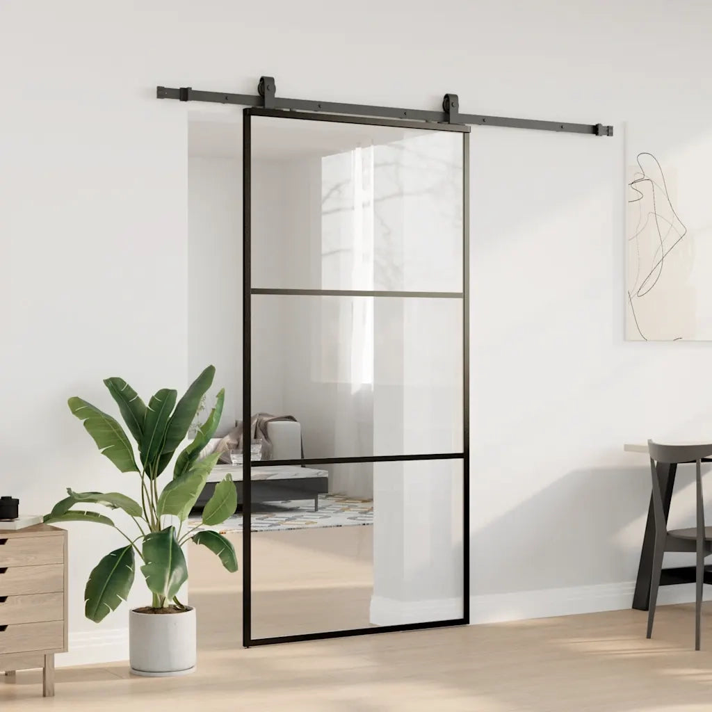 Porta Scorrevole con Ferramenta Nera 102x205 cm in Vetro ESG 3375923