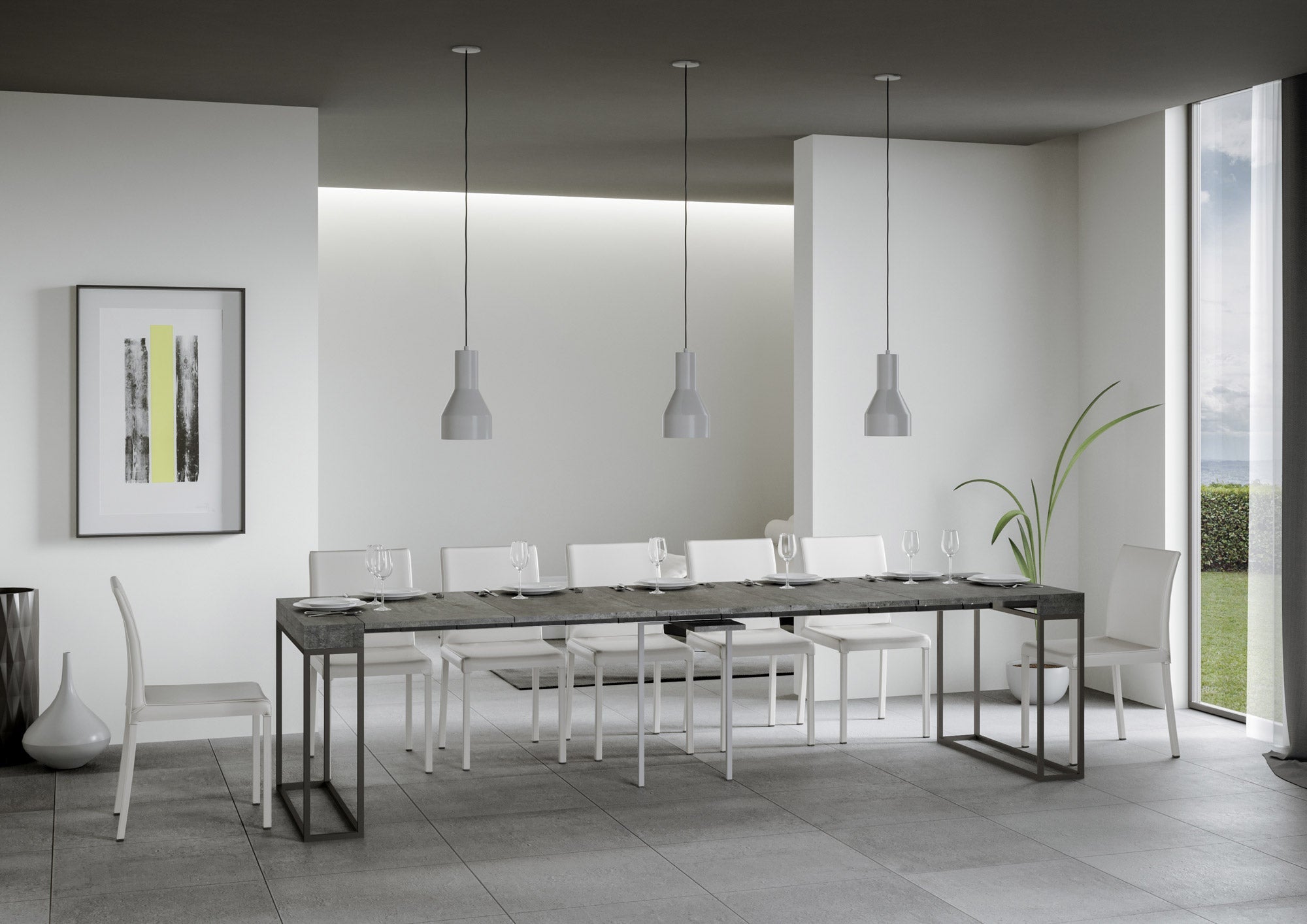 Consolle Allungabile in Legno e Ferro H77x40x90/300cm Epoca Cemento Classica