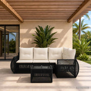 Set Divano da Giardino 5 pz Nero e Bianco Crema polyrattan 3435412