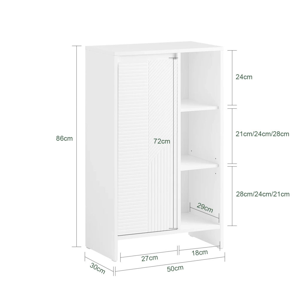 Mobile lavanderia con sacchi portabiancheria pieghevoli Mobiletto Basso da Bagno con Cesto per Biancheria e 3 Ripiani Aperti Bianco 50x30x86 cm BZR156-W