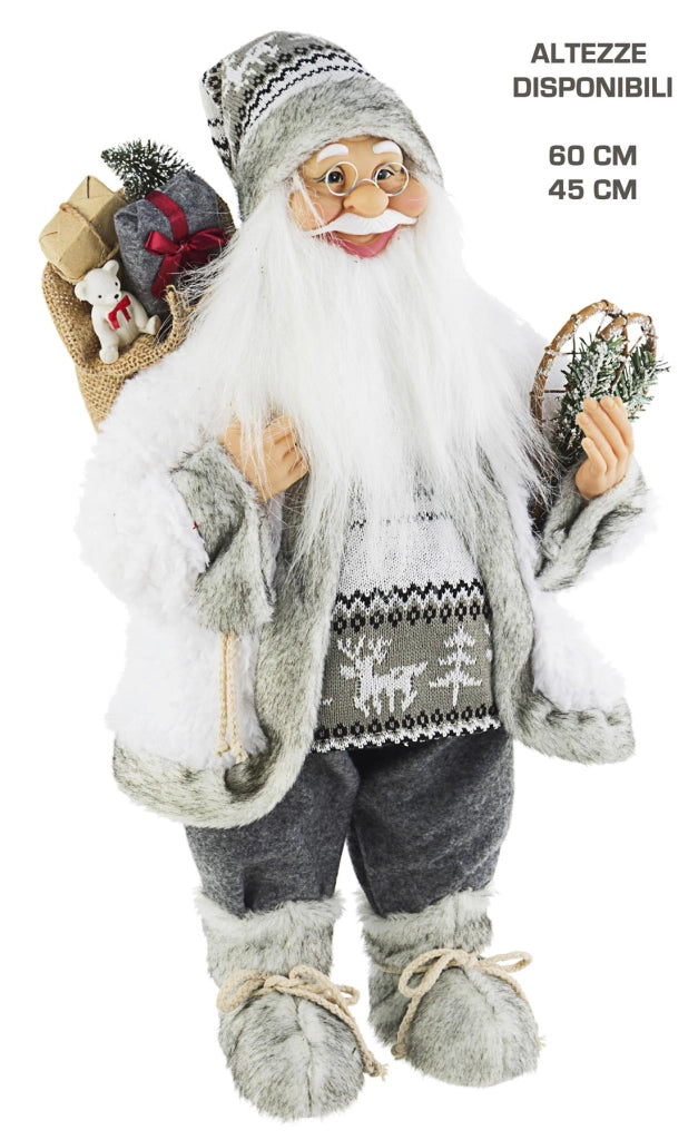 Pupazzo Babbo Natale Holly Argento in Piedi Statuetta Decorazione Natalizia Dimensioni: H 30 cm