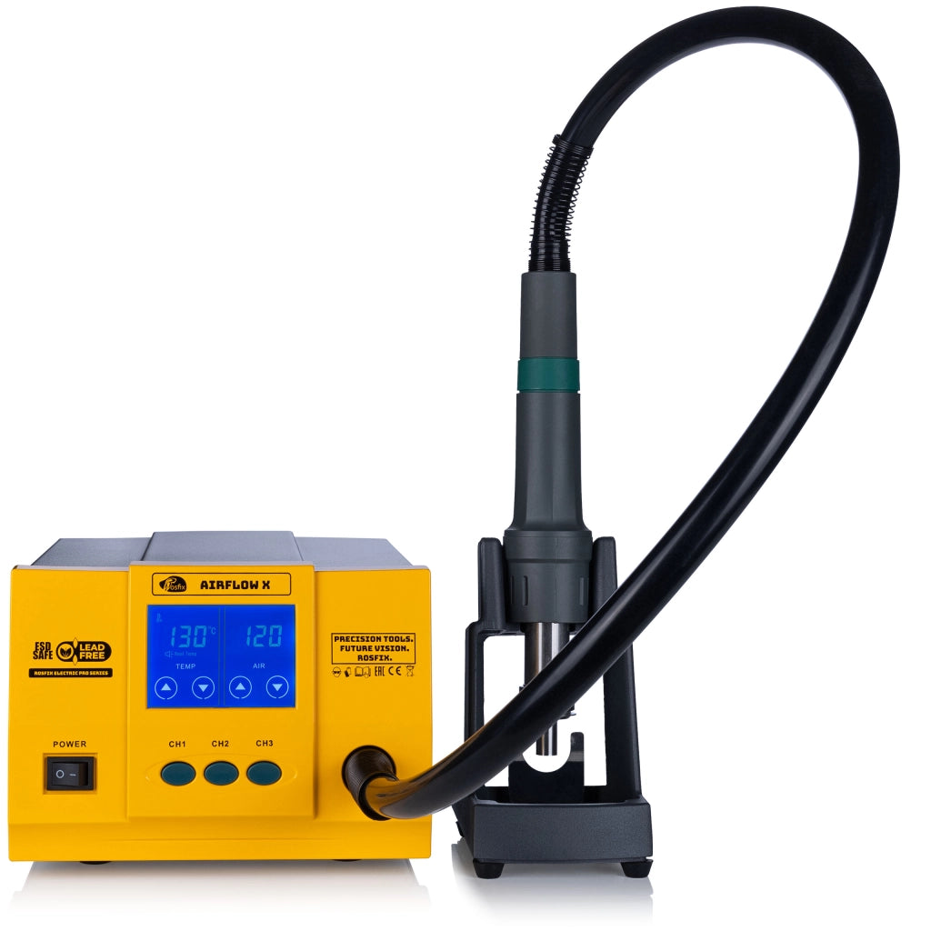 Stazione Saldante SMD Hot Air AirFlow X Rosfix 861DW – 1300W, LCD Touch, 3 Canali, Motore Brushless, Auto Sleep