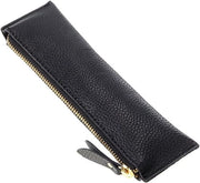 Etui in pelle vera - etui con cinturino, tasca per penna, etui con cinturino, astuccio per penne (nuovo nero) Nero