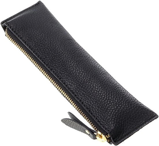 Etui in pelle vera - etui con cinturino, tasca per penna, etui con cinturino, astuccio per penne (nuovo nero) Nero