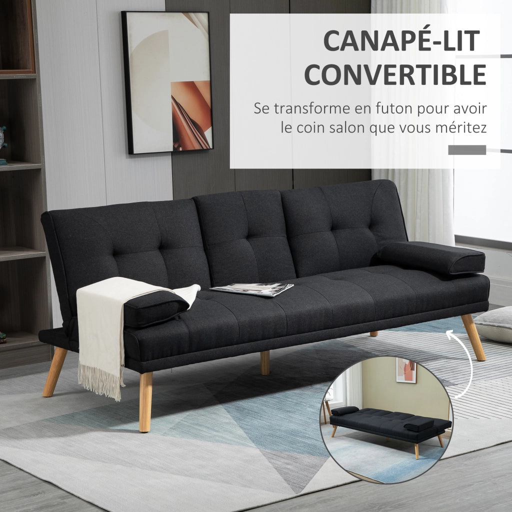 Divano letto 3 posti imbottito con schienale regolabile ¨C Zephmum ¨C Grigio