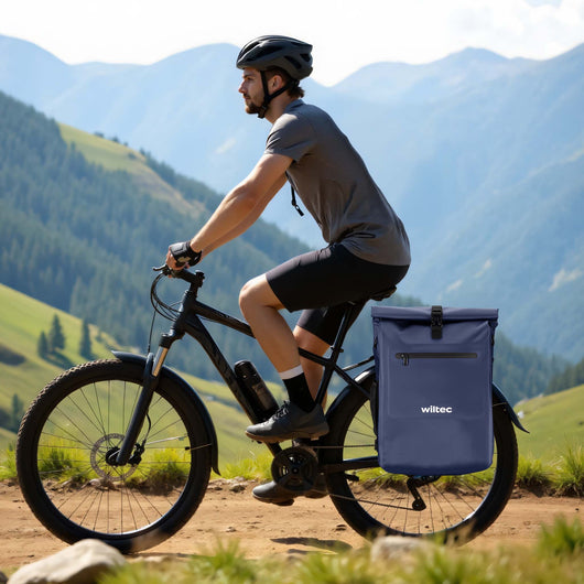 Borsa per bici 4in1 25 l blu, impermeabile, montaggio al portapacchi posteriore, scomparto laptop, elementi riflettenti