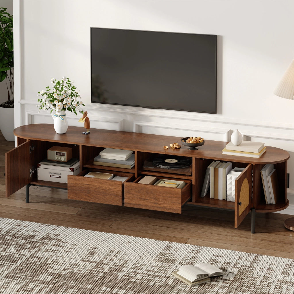 Mobile TV 200x40x49.5 cm con gestione dei cavi in MDF noce