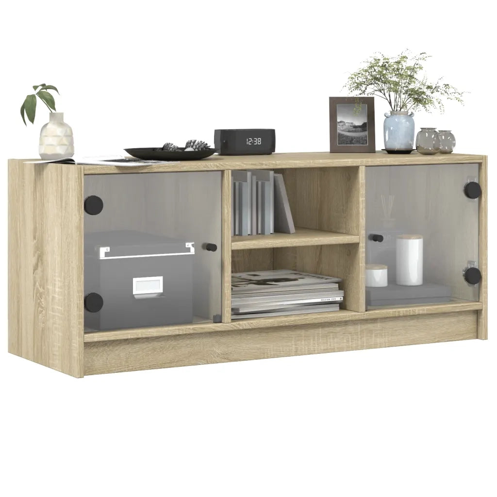 Mobile Porta TV con Ante in Vetro Rovere Sonoma 102x37x42 cm 836373
