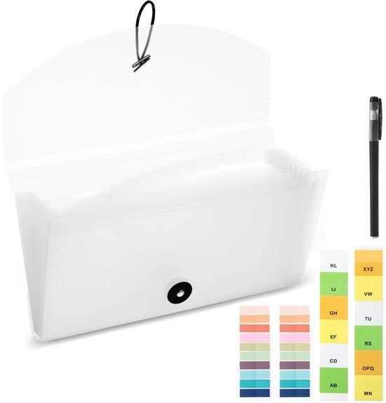 Documentenmap Lichtgewicht con 13 Comparti - Organizer per Carte di Accettazione/Coupon - Chiusura con Coperchio - Dimensioni 10x5,7 Pollici - Materiale PP Resistente ai Colpi - Contenitore per Ricevute