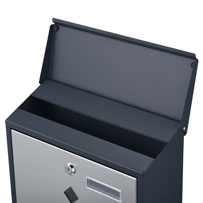 Cassetta postale con vano portagiornale V36 antracite + inox 305 x 105 x 385 mm con vetrino nome