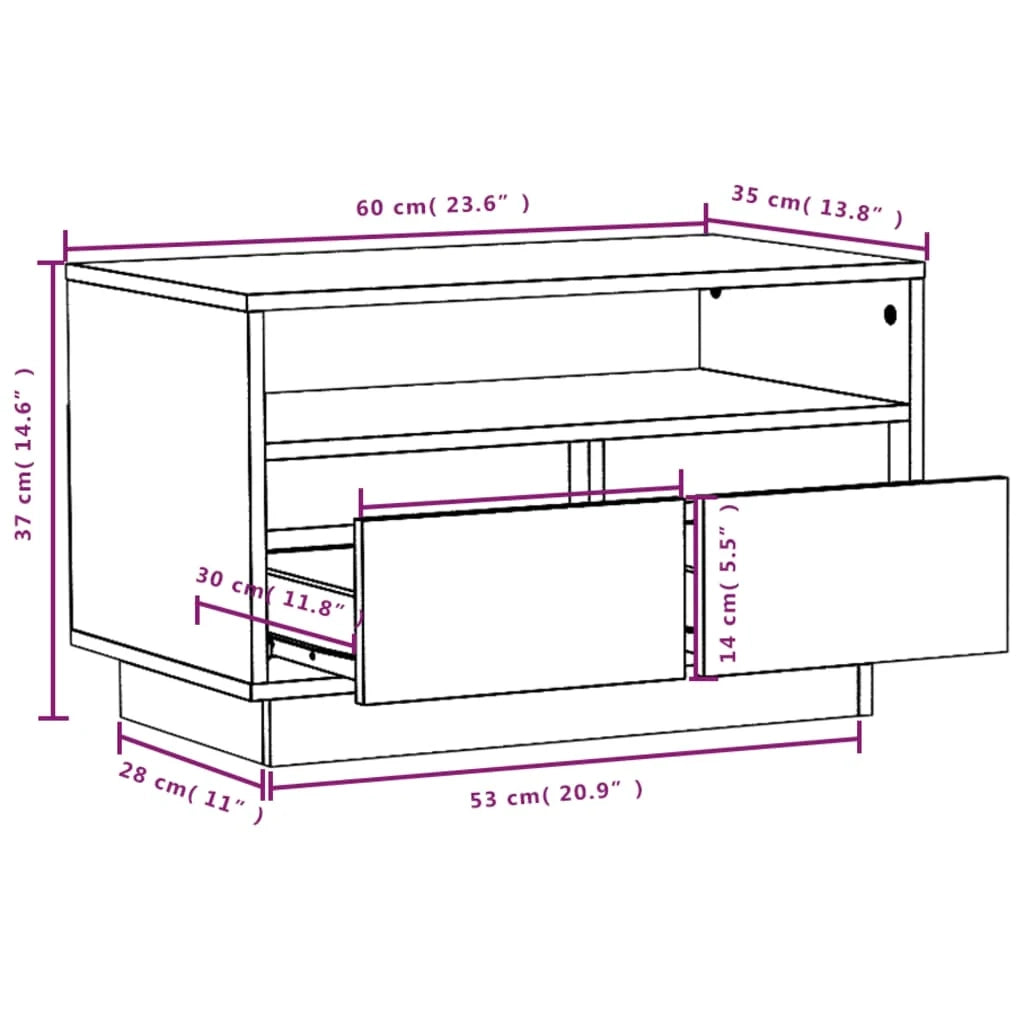 Mobile TV multimediale scaffale TV credenza TV sala da pranzo soggiorno camera da letto color miele 60 x 35 x 37 cm legno di pino massiccio marrone 02_0027712