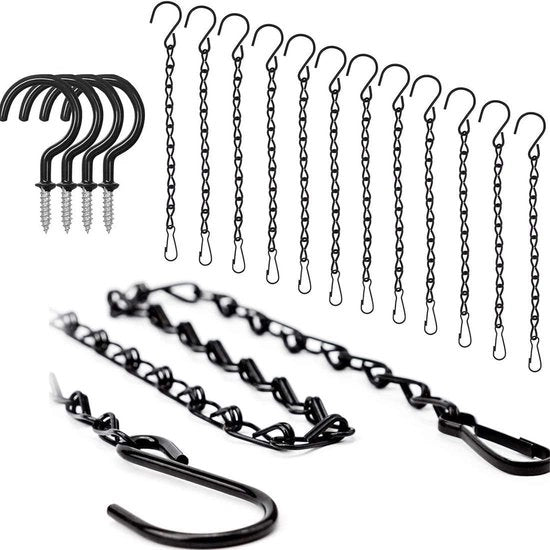 12 set di catene per sospensione di vasi, catene per uccelli, lampioni, cartelli pubblicitari, vasi e bacheche scolastiche (50 cm, 12 pezzi, hanger in nero)