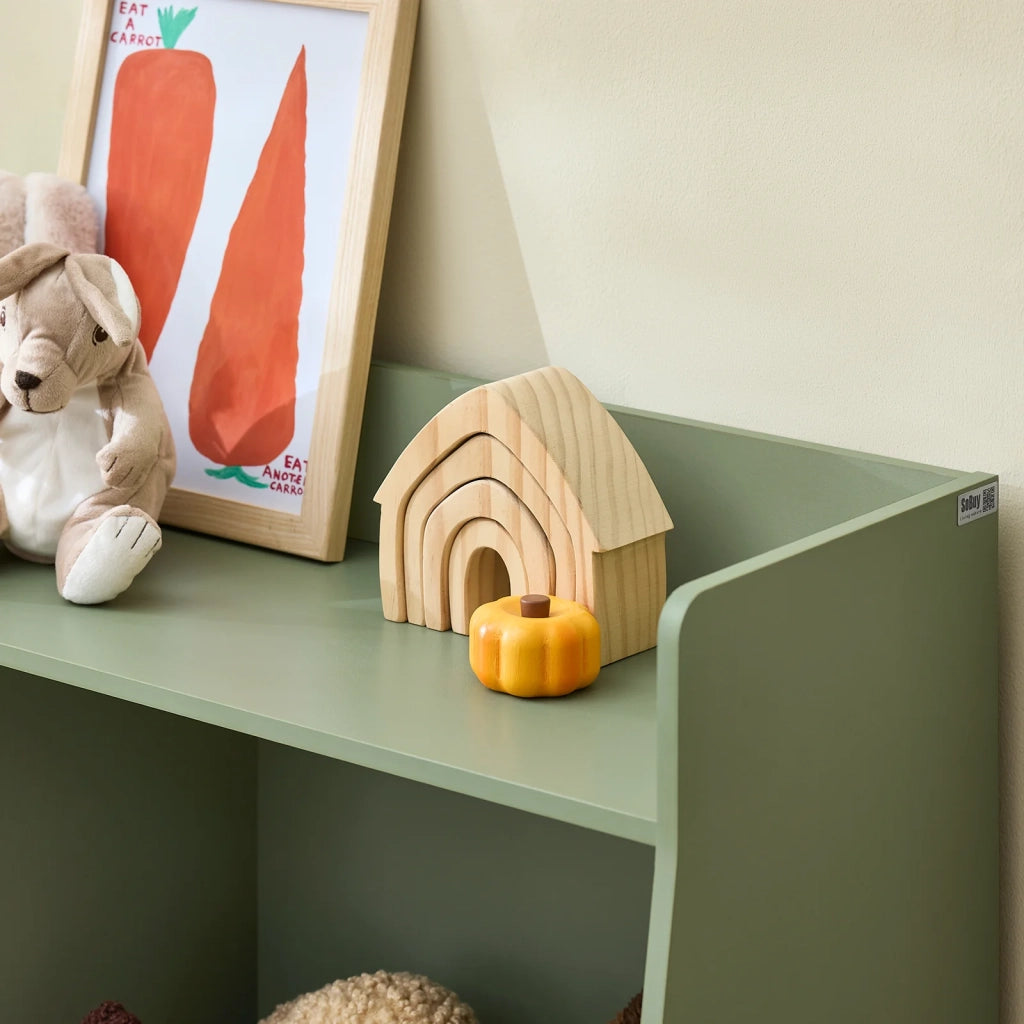 SoBuy Libreria Montessoriana per Bambini - Scaffale Portagiochi con 5 Scomparti Aperti - Libreria da Terra per Cameretta Verde 80x34x104 cm KMB55-K-GR
