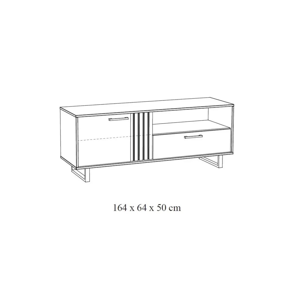 Mobile TV LOFT – Nero e quercia con 2 ante e 1 vano – L164 x H64 x P50 cm