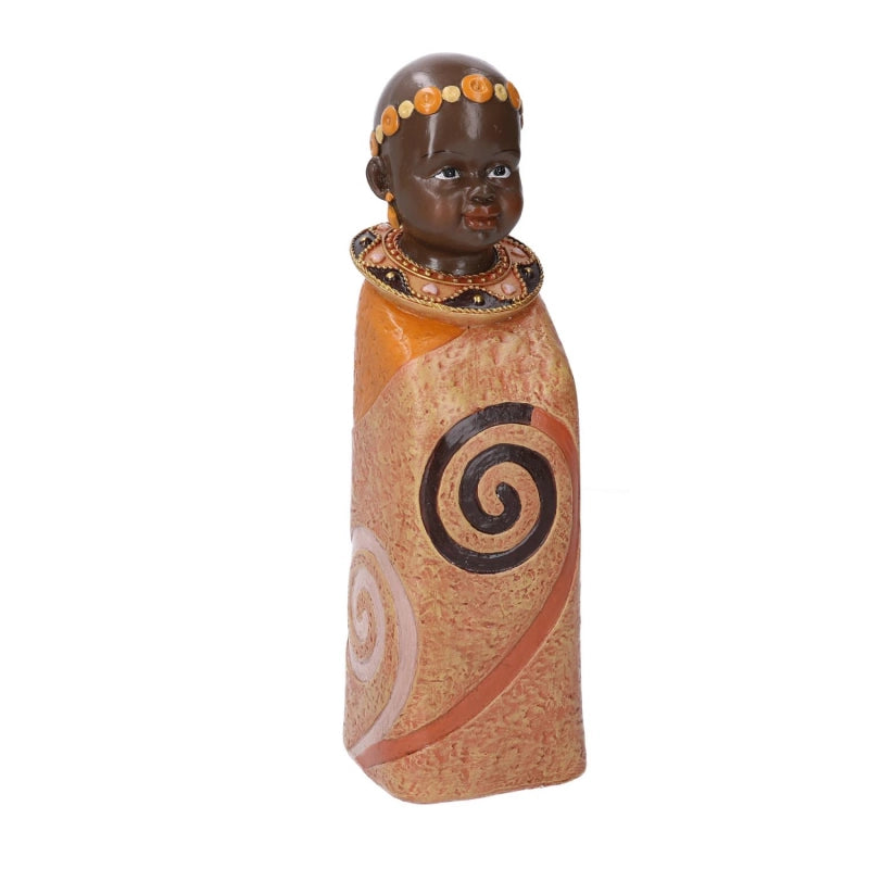 Statua ceramica bimbo africa arancione cm 8x8h26,5