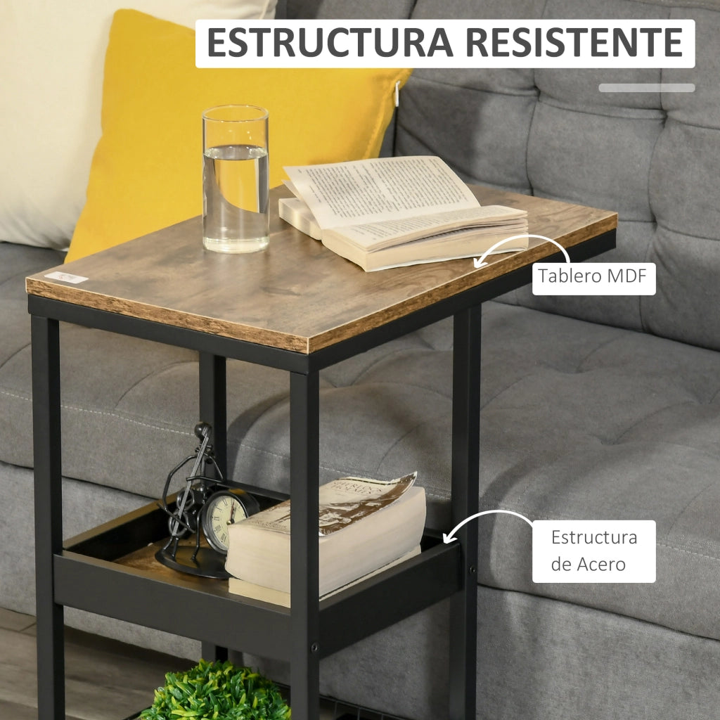 Tavolino da salotto con ruote e scaffali aperti ¨C zephmum ¨C marrone scuro 51x33x66cm
