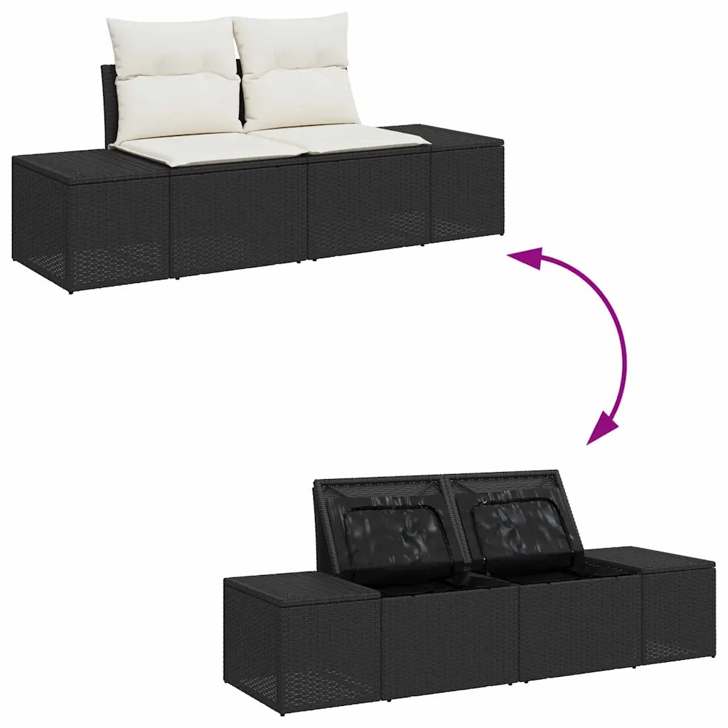 Set Divano da Giardino 9 pcs Nero e Crema polyrattan