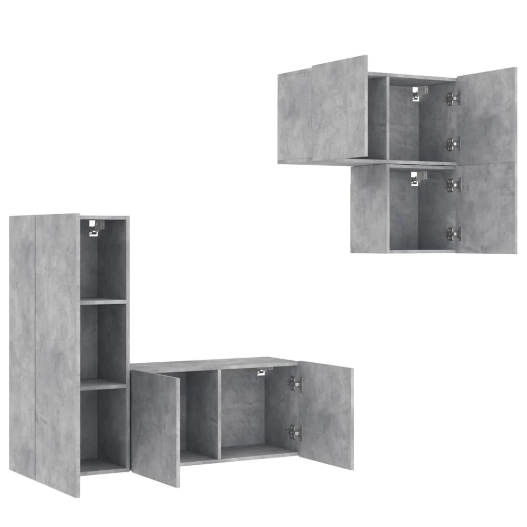 Mobile TV multimediale scaffale TV credenza mobile TV sala da pranzo soggiorno camera da letto 4 pezzi legno ingegnerizzato grigio 02_0029235