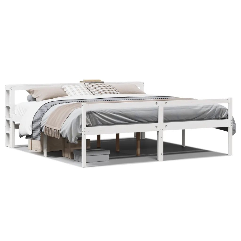 Letto matrimoniale | Letto per adulti | Letto Anziani con Testiera Bianco 200x200cm Legno Massello Pino