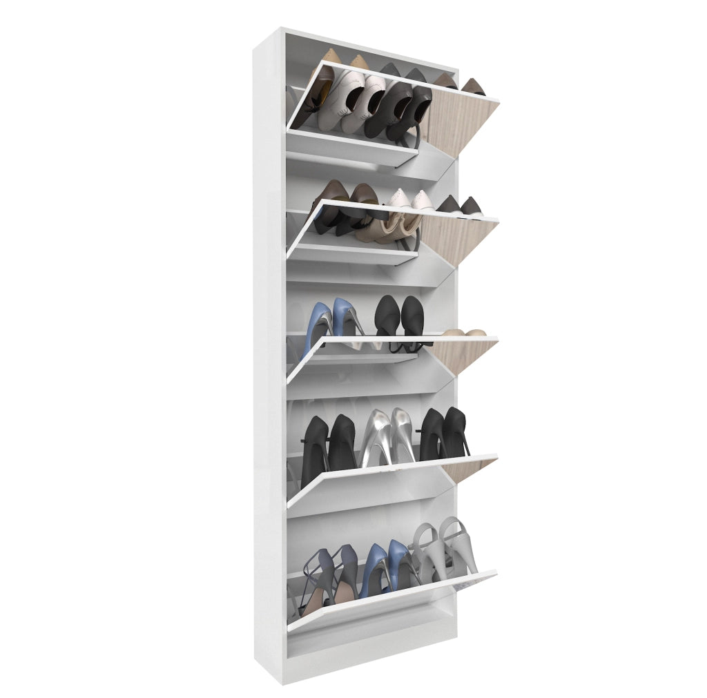 Scarpiera con specchio 63x19，6x185 cm in MDF bianco per ingresso