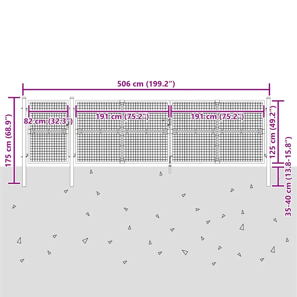 Cancello da Giardino in Rete Argento 500x125 cm in Acciaio Zincato 154558