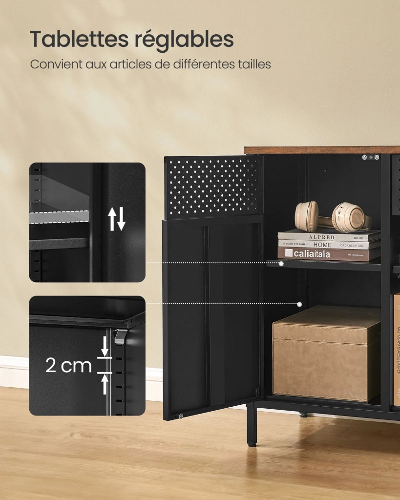 Mobile contenitore in metallo credenza con doppie ante chiusura magnetica ripiani regolabili struttura in acciaio marrone rustico e nero opaco lsc204b01 12_0003996