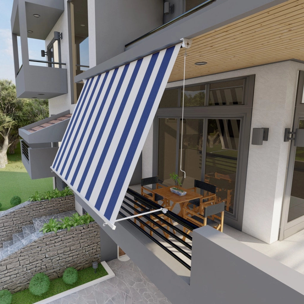 Tenda da sole a caduta con bracci 300cm telo impermeabile bianco blu Golisa