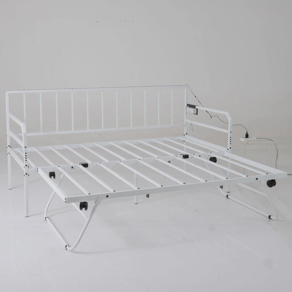 Struttura per divano letto estensibile a 2 posti, 90 x 200 cm, letto estraibile in metallo con luci a LED, stazione di ricarica, doghe resistenti, per soggiorno, camera da letto
