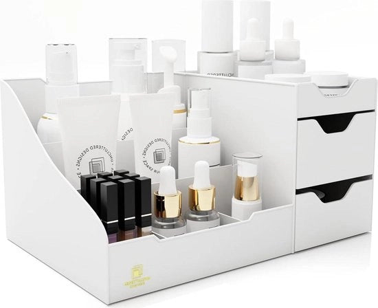 Organizzatore di trucco con ante - conservazione per cosmetici e accessori - contenitore elegante per il trucco da cucina - elegante box di conservazione per spazzole, ombretti e smalti (bianco) conservazione dei smalti