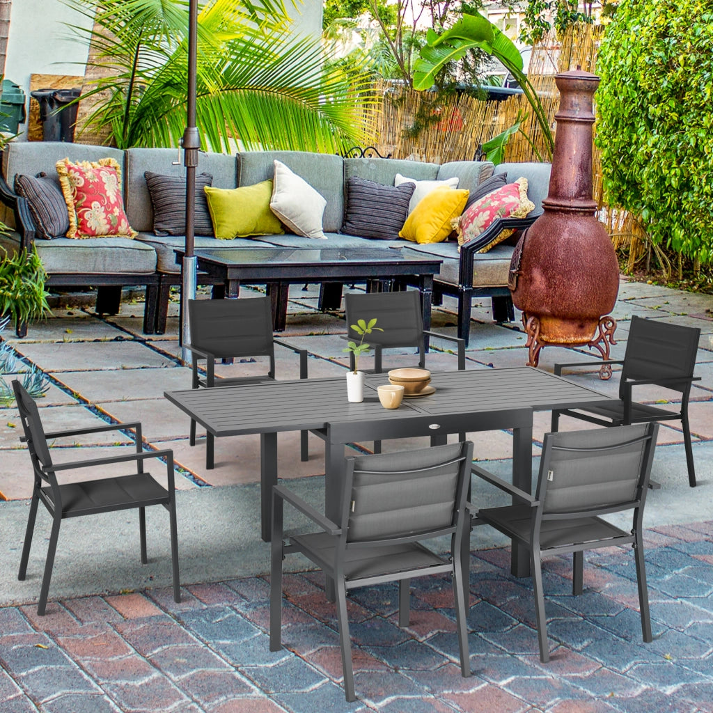 Set da Giardino con Tavolo Allungabile e 6 Sedie ¨C Zephmum ¨C Grigio