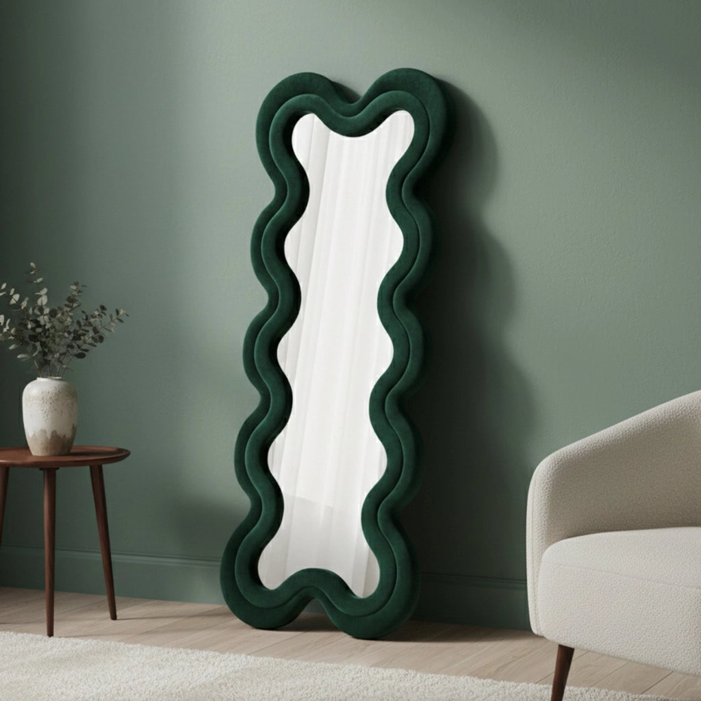 Specchio Lari, Specchiera, Articolo d'arredo a muro, Decorazione con specchio, 58x4 h160 cm, Verde