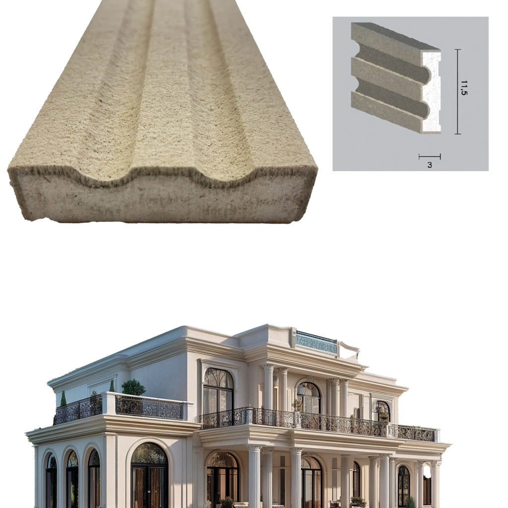 ml *** STOCK *** Pacco da 12ml di cornice decorativa in XPS Resinata per esterno 12x3x200cm GE/PD112