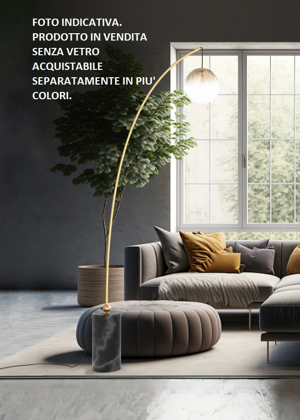 EVA-P Lampada da terra in metallo color ottone spazzolato e effetto marmo attacco E27 solo struttura senza vetro